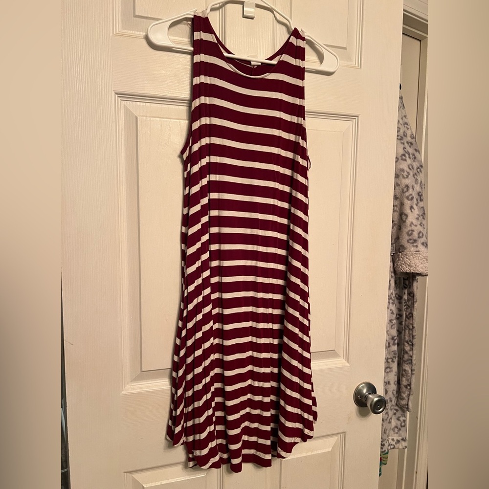 Old Navy Maroon and White Striped Tank Dress